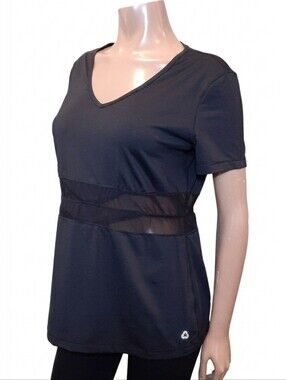 Titika Athletic Mesh TShirt Womens Size 10 Black Short Sleeve Sheer Fitted
